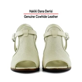 Erkan Saçmacı Elena Bej Hakiki Dana Derisi Delik Detaylı Kalın Topuklu Günlük Sandalet - 4