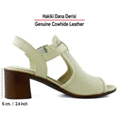 Erkan Saçmacı Elena Bej Hakiki Dana Derisi Delik Detaylı Kalın Topuklu Günlük Sandalet - 2