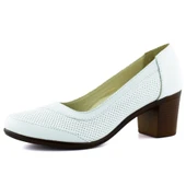 Erkan Saçmacı Sarah Beyaz Hakiki Dana Derisi Delik Detaylı Kalın Topuklu Günlük Klasik Ayakkabı thumbnail 1