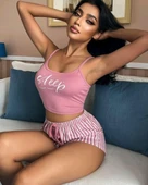 Kadın pembe çizgili desen Askılı Şortlu Pijama Takım 9002 - 3