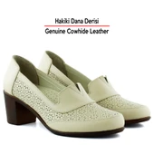 Erkan Saçmacı Madre Bej Hakiki Dana Derisi Vintage Kalın Topuklu Günlük Klasik Ayakkabı - 3