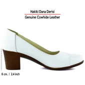Erkan Saçmacı Sarah Beyaz Hakiki Dana Derisi Delik Detaylı Kalın Topuklu Günlük Klasik Ayakkabı thumbnail 2