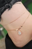 Rose Gold Renk Zirkon Damla Taşlı Halhal - 2