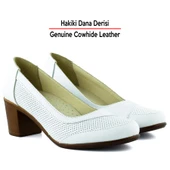 Erkan Saçmacı Sarah Beyaz Hakiki Dana Derisi Delik Detaylı Kalın Topuklu Günlük Klasik Ayakkabı thumbnail 3