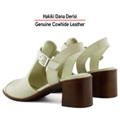 Erkan Saçmacı Elena Bej Hakiki Dana Derisi Delik Detaylı Kalın Topuklu Günlük Sandalet - 5