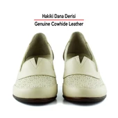 Erkan Saçmacı Madre Bej Hakiki Dana Derisi Vintage Kalın Topuklu Günlük Klasik Ayakkabı - 4