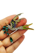 Zümrüt Zeytin Dalı Kuşu Broş thumbnail 1