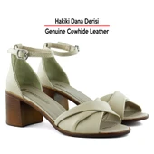 Erkan Saçmacı Mila Vizon Hakiki Dana Derisi Burma Model Kalın Topuklu Rahat Sandalet - 3