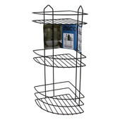 SİYAH  3 KATLI - ÜÇGEN METAL BANYO KÖŞELİK - DUŞKABİN RAF (5232) - 1