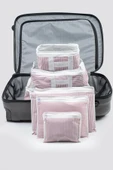 6 Parça Valiz Organizer Seti - Pembe Beyaz Çizgili - 1