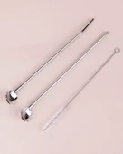 Paslanmaz Metal 2 li Kaşıklı Pipet Fırça Seti - 4