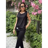 Lucky Life Kadın Askılı Yuvarlak Yaka Viskon Iki Iplik Bluz Ve Eşofman Altı Ikili Takım - 2