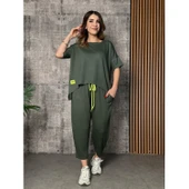 Lucky Life Kadın Kısa Kollu Bisiklet Yaka Viskon Iki Iplik Bluz Ve Pantolon Ikili Takım - 2