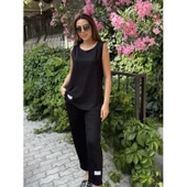 Lucky Life Kadın Askılı Yuvarlak Yaka Viskon Iki Iplik Bluz Ve Eşofman Altı Ikili Takım - 3