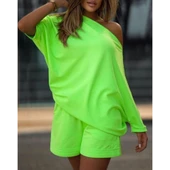 Lucky Life Kadın Kayık Yaka Salaş Iki Iplik Bluz Ve şort Ikili Takım - 3