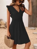 Lucky Life Kadın Kısa Kollu Kruvaze Yakalı Beli Lastikli Aerobin Elbise thumbnail 3