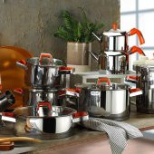 Kütahya Porselen Silindir 18 Parça Çelik Çeyiz Seti Turuncu - 1