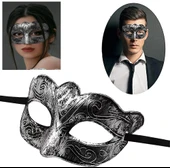 Maskeli B Antik Gri Gümüş Eskitilmiş Maske B Venedik - 1