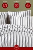 Saten Çizgili Çift Kişilik Lüks Nevresim Takımı Set 200x200 Cm - 3