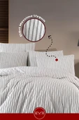 Saten Çizgili Çift Kişilik Lüks Nevresim Takımı Set 200x200 Cm - 9