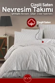 Saten Çizgili Çift Kişilik Lüks Nevresim Takımı Set 200x200 Cm - 6