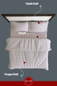 Saten Çizgili Çift Kişilik Lüks Nevresim Takımı Set 200x200 Cm - 12