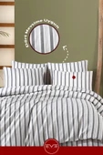 Saten Çizgili Çift Kişilik Lüks Nevresim Takımı Set 200x200 Cm - 4