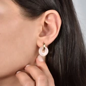 14 Ayar Altın Kaplama Gerçek ve Doğal Donut Rose Quartz Taşlı Halka Küpe - ES00153 - 1