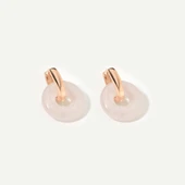 14 Ayar Altın Kaplama Gerçek ve Doğal Donut Rose Quartz Taşlı Halka Küpe - ES00153 - 5