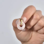 14 Ayar Altın Kaplama Gerçek ve Doğal Donut Rose Quartz Taşlı Halka Küpe - ES00153 - 3