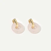 14 Ayar Altın Kaplama Gerçek ve Doğal Donut Rose Quartz Taşlı Halka Küpe - ES00153 - 4