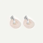 14 Ayar Altın Kaplama Gerçek ve Doğal Donut Rose Quartz Taşlı Halka Küpe - ES00153 - 6
