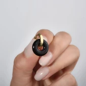 14 Ayar Altın Kaplama Gerçek ve Doğal Donut Onyx Siyah Taşlı Halka Küpe - ES00154 - 2