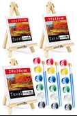 Mini Şövale 10x10 15x15 20x20 cm Tuval 3 ml Akrilik Boya 6 Renk ve Fırça 1 Paket Mini Tuval Masaüstü Küçük Şövale Boyama - 1
