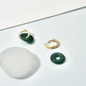 14 Ayar Altın Kaplama Gerçek ve Doğal Donut Onyx Yeşil Taşlı Halka Küpe - ES00155 thumbnail 6