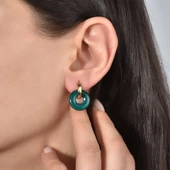 14 Ayar Altın Kaplama Gerçek ve Doğal Donut Onyx Yeşil Taşlı Halka Küpe - ES00155 thumbnail 1