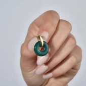 14 Ayar Altın Kaplama Gerçek ve Doğal Donut Onyx Yeşil Taşlı Halka Küpe - ES00155 thumbnail 2