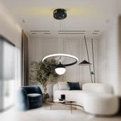 TT037-YUV-SY TT Aydınlatma Yuvarlak Model Mat Siyah Tek Toplu 3 Renk Led Avize - 2