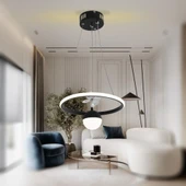 TT037-YUV-SY TT Aydınlatma Yuvarlak Model Mat Siyah Tek Toplu 3 Renk Led Avize - 3