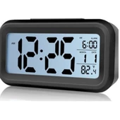 Mucit home LCD Işıklı Sensörlü Termometreli Alarmlı Dijital Siyah Masa Saati - 2