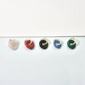 14 Ayar Altın Kaplama Gerçek ve Doğal Mavi Agat Taşlı Halka Küpe - ES00157 - 3