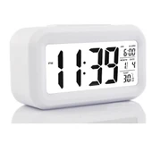 Mucit Home Led Işıklı Sensörlü Termometreli Alarmlı Dijital Beyaz Masa Saati - 1