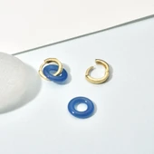 14 Ayar Altın Kaplama Gerçek ve Doğal Mavi Agat Taşlı Halka Küpe - ES00157 - 4