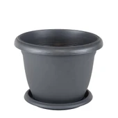14 litre 36x25 cm Yuvarlak Büyük Boy Plastik Saksı Villa No8 Tabaklı Antrasit Gri - 1