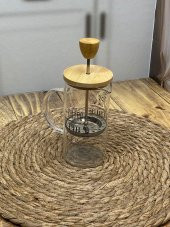 Hometarz French Press Cam Çay Kahve Bitki Demliği 350 ml Bambu - 2