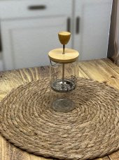 Hometarz French Press Cam Çay Kahve Bitki Demliği 350 ml Bambu - 3