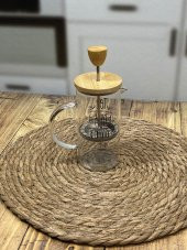 Hometarz French Press Cam Çay Kahve Bitki Demliği 350 ml Bambu - 4