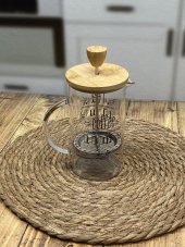 Hometarz French Press Cam Çay Kahve Bitki Demliği 600 Ml Bambu - 3