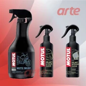 Motul M1 + M2 + E2 Motosiklet Bakım Seti | Kask Temizleyici, Kask İç Temizleyici ve Temizlik Köpüğü | 3’lü Set | - 1