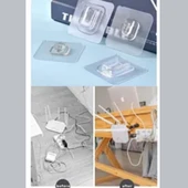 Mucit Home  Çift Taraflı Yapışkanlı Geçmeli Klips 10 Adet Eşya Sabitleme Askısı Şeffaf Duvar Kancası - 1